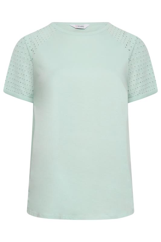 YOURS Plus Size Mint Green Broderie Anglaise Raglan T-Shirt | Yours Clothing 6