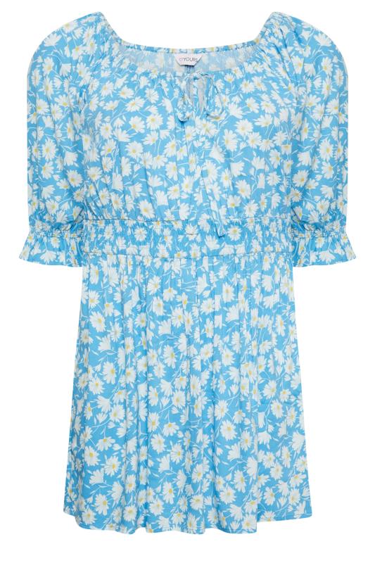 YOURS Plus Size Blue Floral Shirred Tie Front Top | Yours Clothing 6