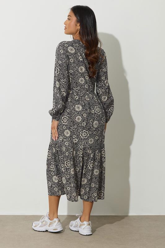 PixieGirl Petite Women's Black Floral Tie Midi Dress | PixieGirl 2