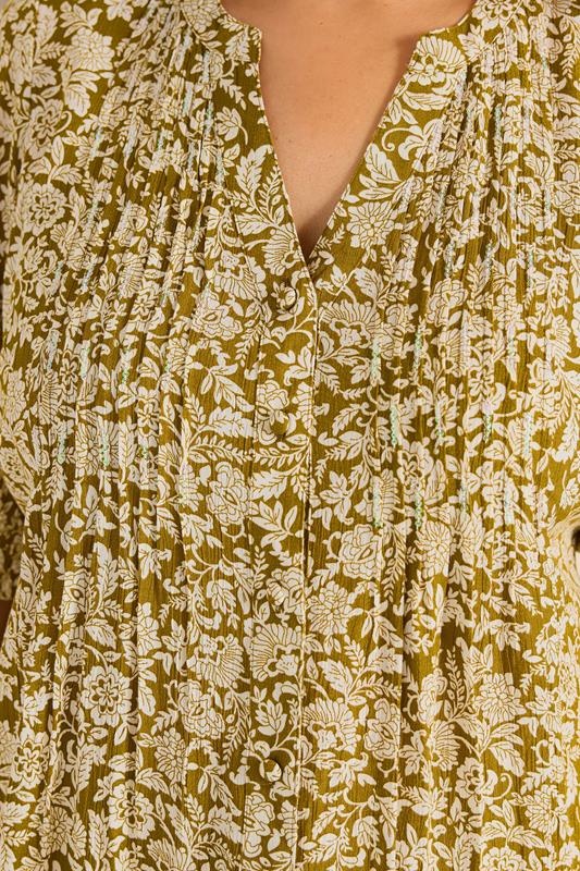 EVANS Plus Size Green Floral Pintuck Blouse | Evans 4