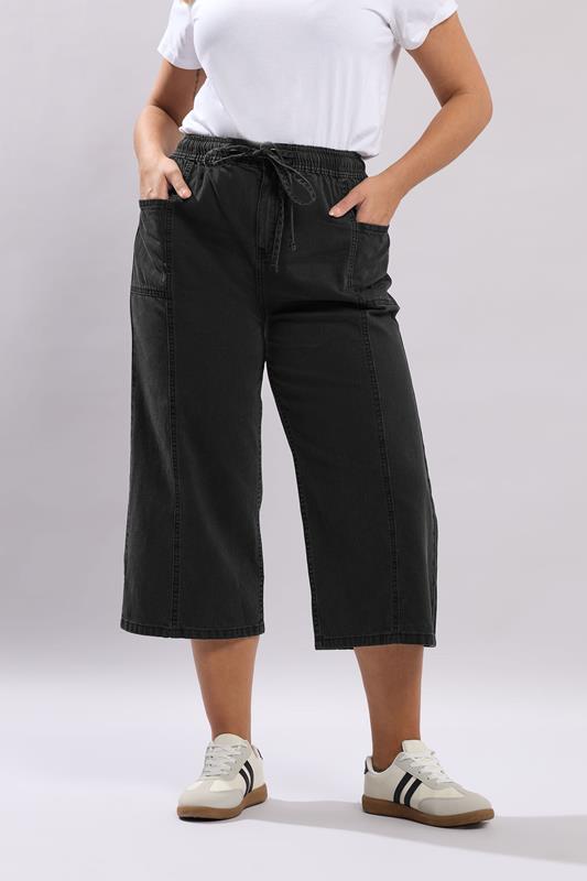  YOURS Curve Washed Black Cropped Denim Trousers