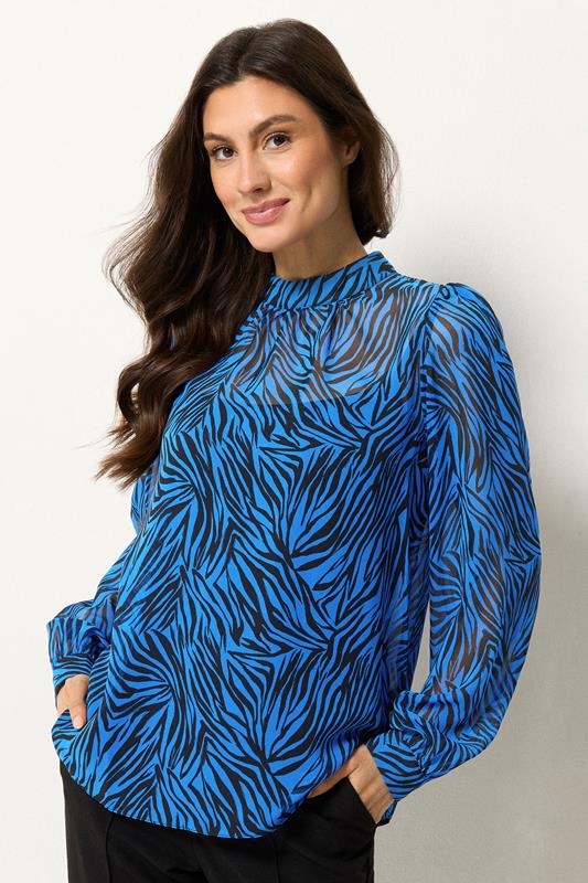  M&Co Blue Zebra Print Blouse