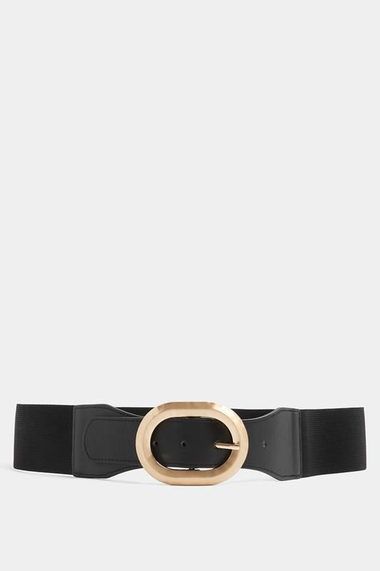  Yours Black Hammered Oval Buckle Wide Belt