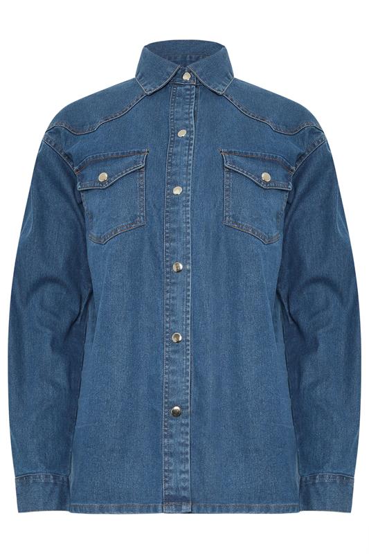 LTS Tall Blue Denim Mid Wash Cotton Shirt | Long Tall Sally 7