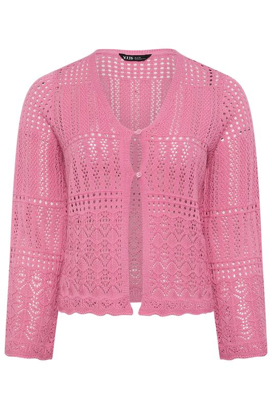 YOURS Plus Size Pink Pointelle Knitted Cardigan | Yours Clothing 5