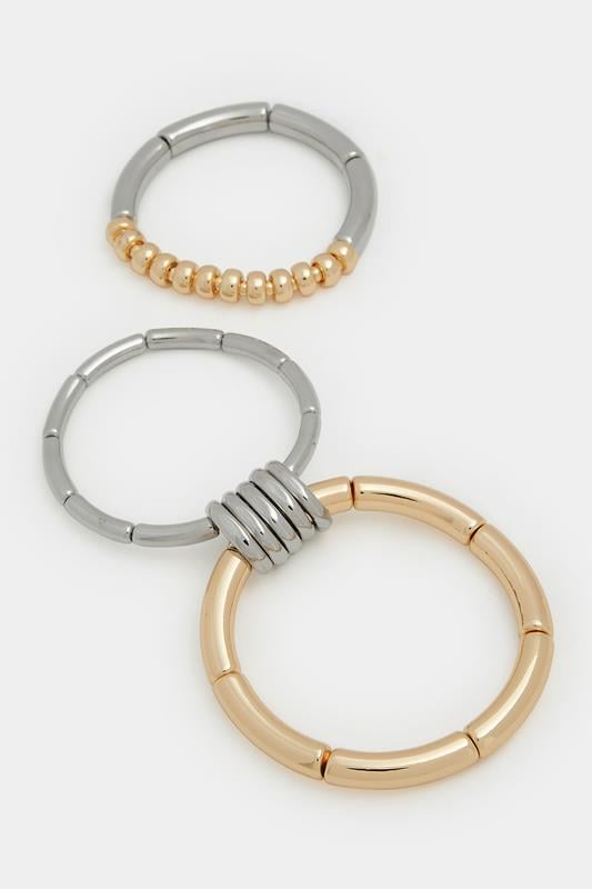  YOURSET 3 PACK Silver Tone Mixed Metal Stretch Bangle Set