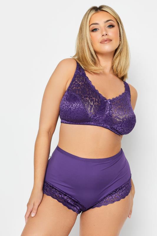YOURS Dark Purple Hi Shine Lace Non-Padded Non-Wired Full Cup Bra | Yours Clothing 2