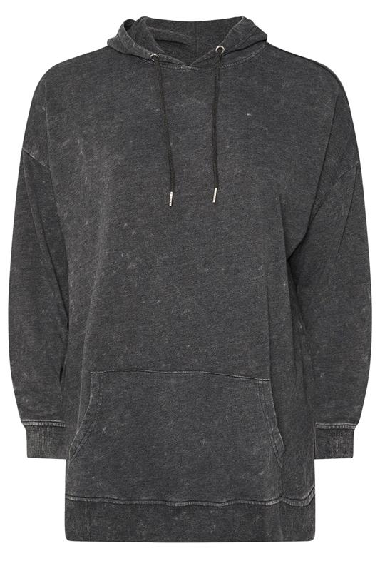 YOURS Plus Size Black Acid Wash Longline Hoodie | Yours Clothing 6