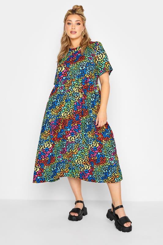 YOURS Plus Size Black Rainbow Leopard Print Midaxi Dress | Yours Clothing 2