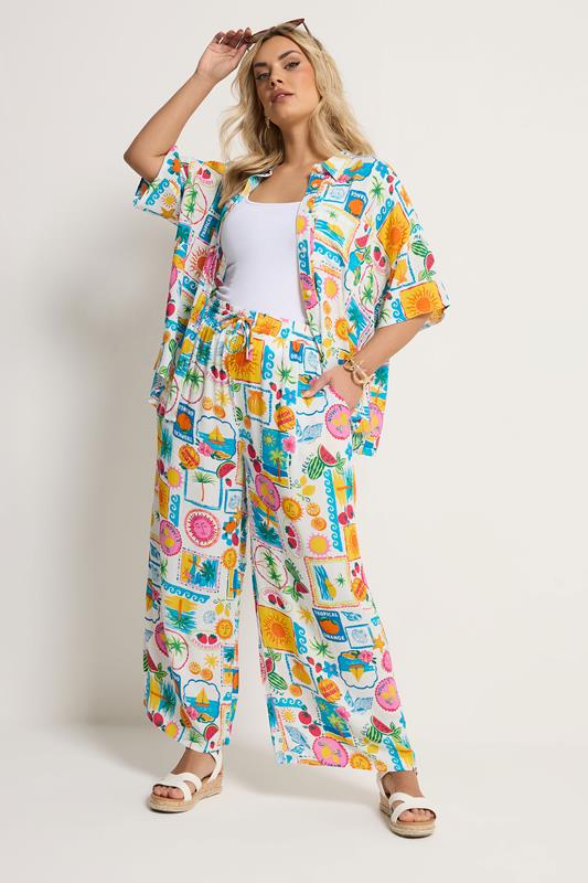 YOURS Curve White Mixed Print Trousers