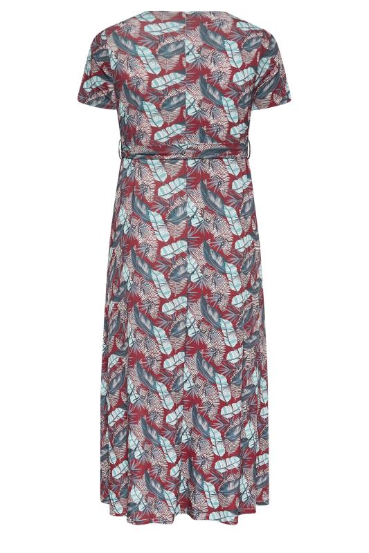 YOURS Curve Plus Size Red Leaf Print Maxi Wrap Dress | Yours Clothing  7
