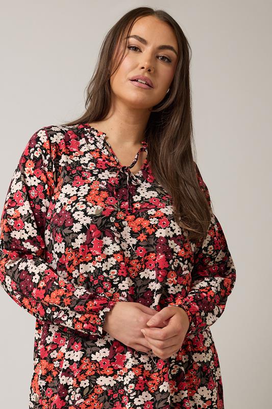 EVANS Plus Size Orange Ditsy Floral Tie Neck Top | Evans 4