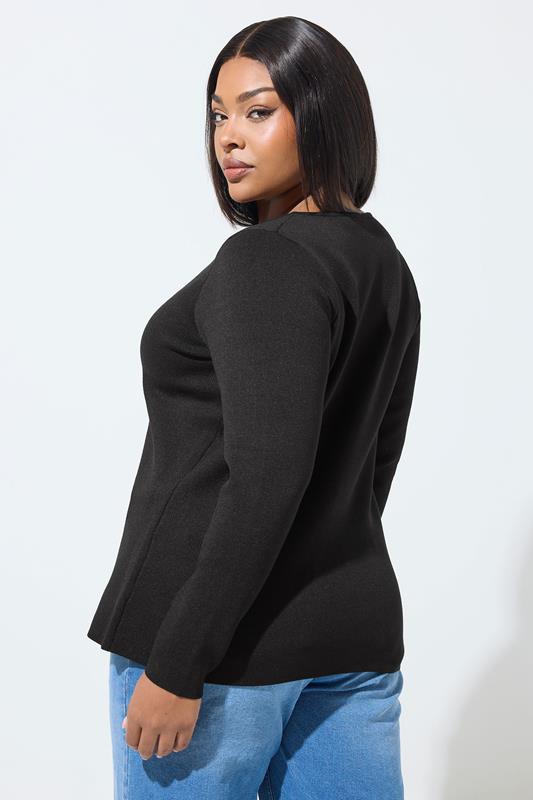 LIMITED COLLECTION Plus Size Black Long Sleeve Knitted Top | Yours Clothing 2