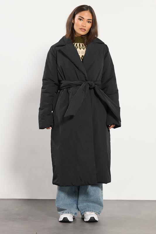 PixieGirl Petite Women's Black Belted Padded Midi Coat | PixieGirl 1