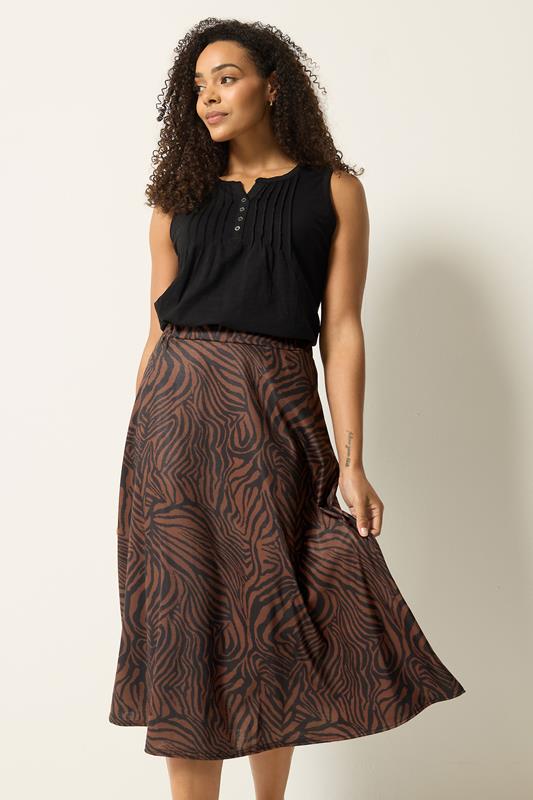  M&Co Brown Zebra Print Midi Skirt