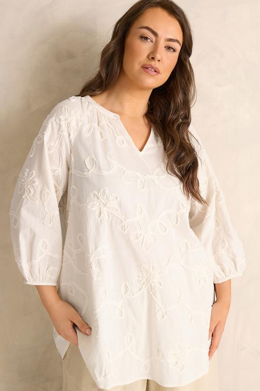  EVANS Curve Ivory White Floral Embroidered Cotton Blouse