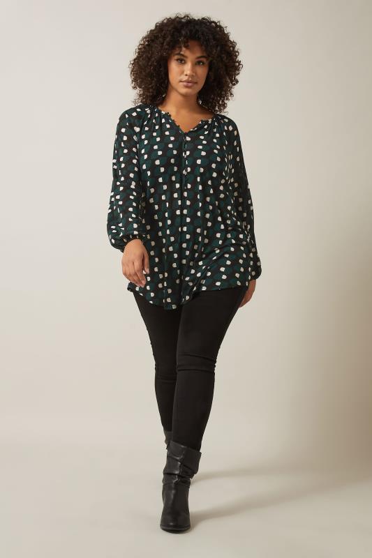 EVANS Plus Size Green Geometric Print Blouse | Evans 1