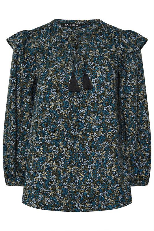 YOURS Plus Size Blue Ditsy Floral Print Frill Top | Yours Clothing 6