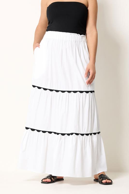 YOURS Plus Size White Scallop Trim Maxi Skirt | Yours Clothing 1