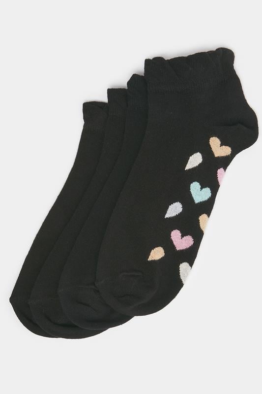  YOURSET 4 PACK Curve Black Heart Print Ankle Socks