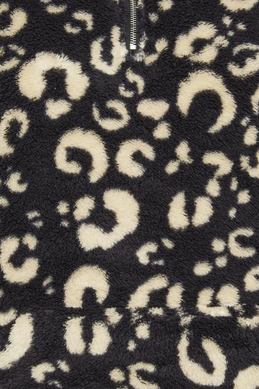 YOURS Plus Size Black Leopard Print Half Zip Fleece Sweatshirt | Yours Clothing 8