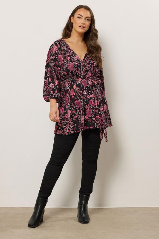 EVANS Plus Size Pink Paisley Print Wrap Top | Evans 4