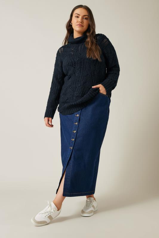 EVANS Plus Size Navy Blue Roll Neck Knitted Jumper | Evans 2