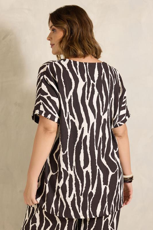 EVANS Plus Size Chocolate Brown Zebra Print V-Neck Top | Evans 2