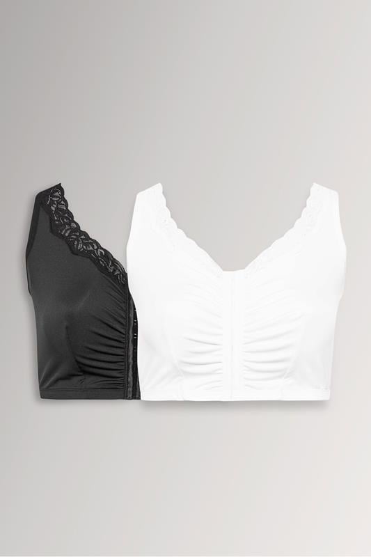 YOURSET 2 PACK Curve Black & White Non Padded Front Fastening Lace Trim Bras