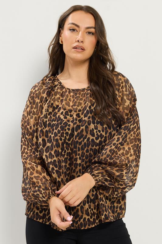 YOURS Curve Brown Leopard Chiffon Top