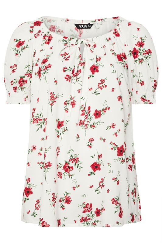 YOURS Plus Size White Floral Print Tie Neck Top | Yours Clothing 5