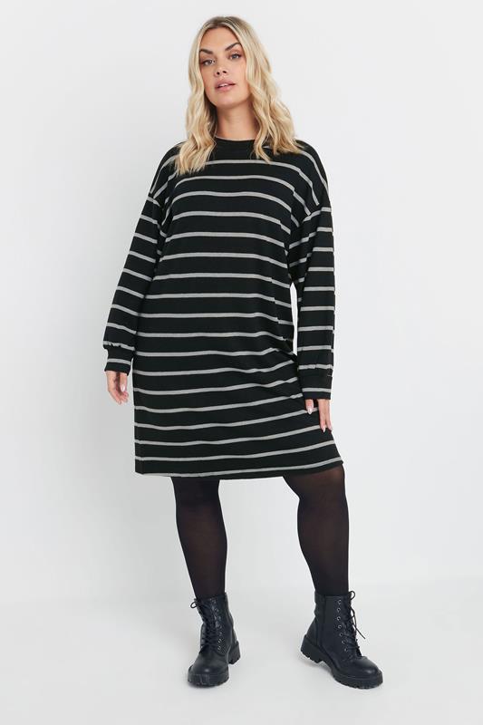  YOURS Curve Black & Grey Stripe Jumper Dress