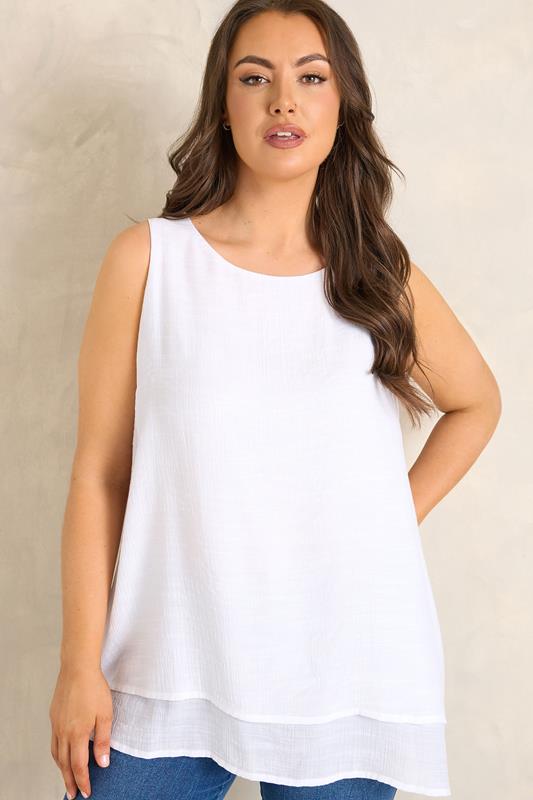 EVANS Curve White Double Layer Vest Top