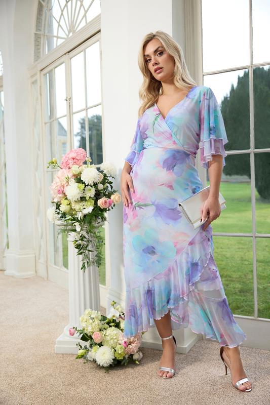  YOURS LONDON Curve Blue Floral Wrap Maxi Dress