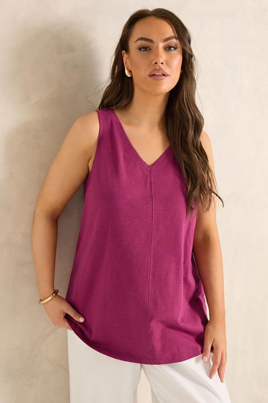 EVANS Plus Size Berry Red Premium Cotton Vest Top | Evans 1