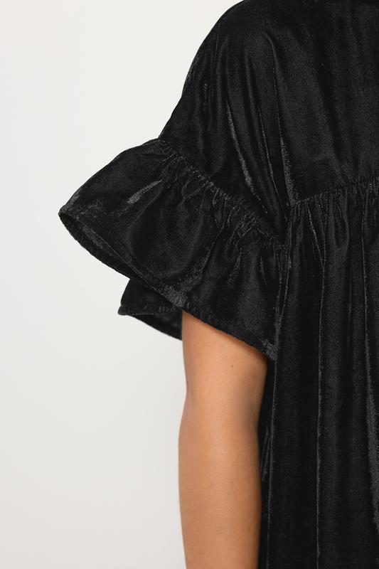 PixieGirl Petite Women's Black Velvet Frill Smock Mini Dress | PixieGirl 4