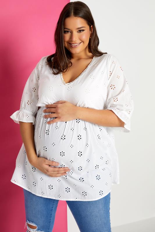 Plus Size  BUMP IT UP MATERNITY Curve White Broderie Anglaise Blouse