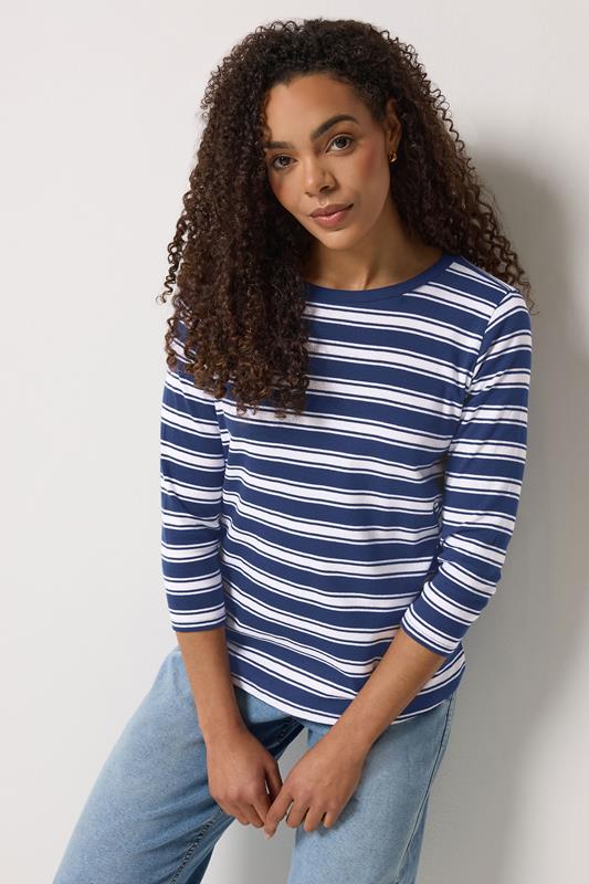 M&Co Navy Blue Stripe Cotton Top