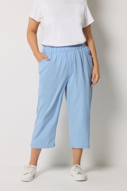 YOURS Curve Blue Cool Cotton Cropped Trousers