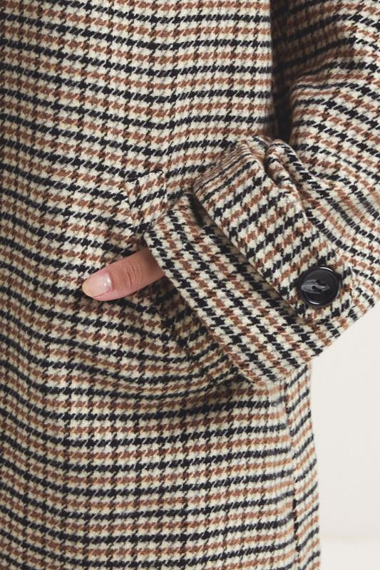 PixieGirl Petite Women's Beige Brown Check Midi Coat | PixieGirl 7