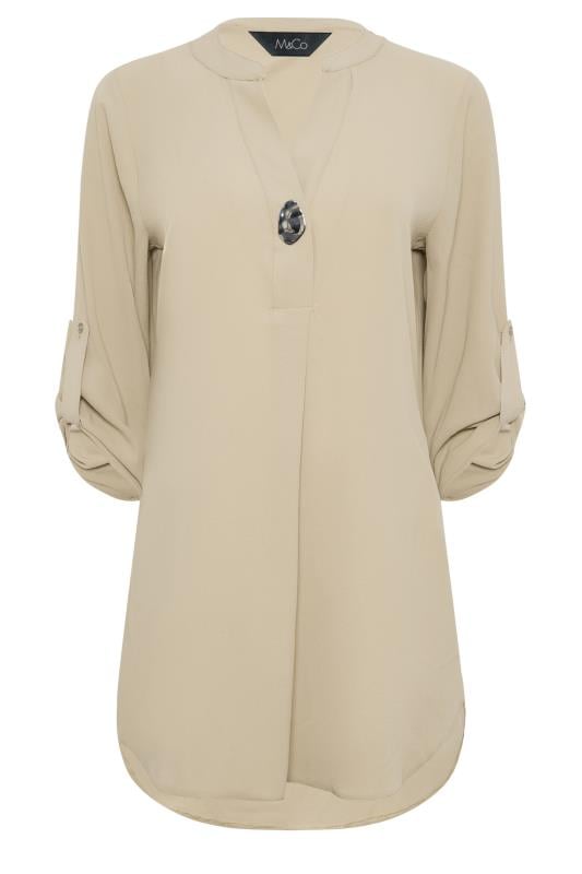 M&Co Beige Brown Long Sleeve Button Blouse | M&Co 6