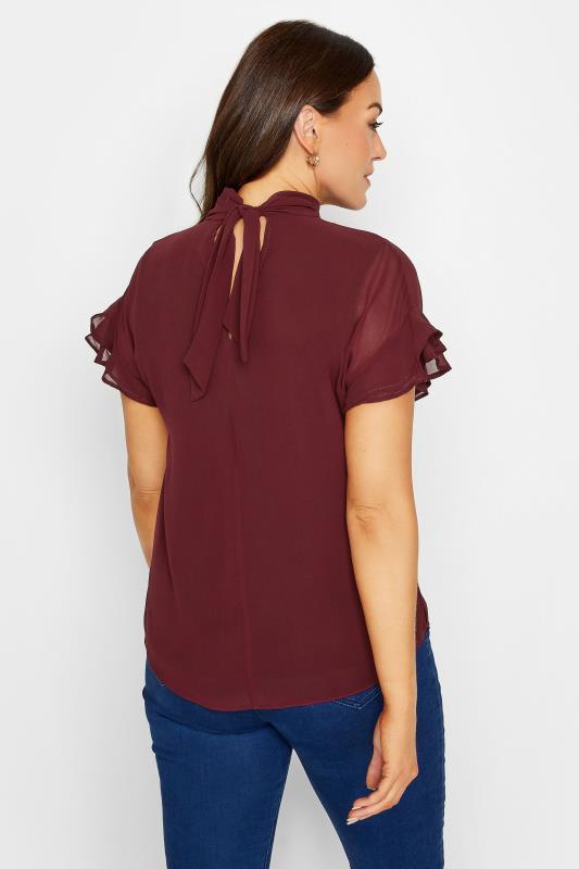 M&Co Burgundy Red High Neck Frill Sleeve Blouse | M&Co 3