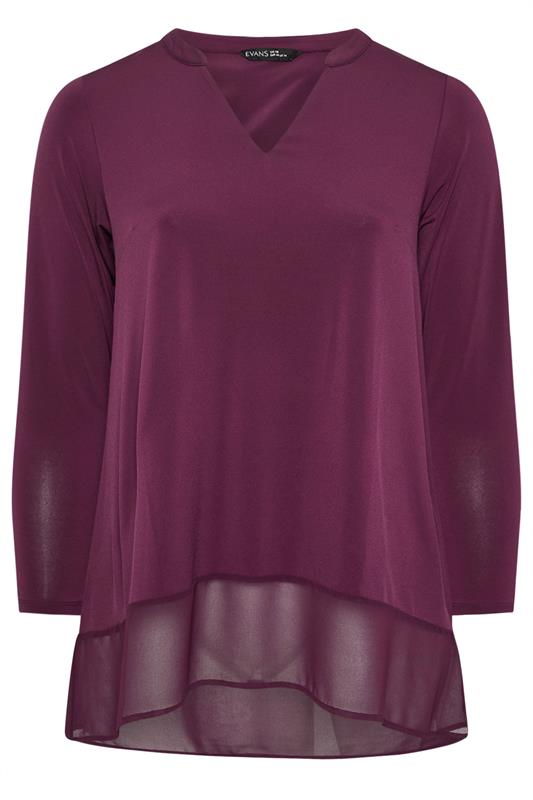 EVANS Plus Size Purple Chiffon Hem Blouse | Evans 5