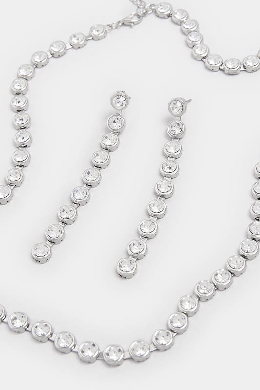 Silver Tone Diamante Necklace & Earring Set | Yours Clothing 2