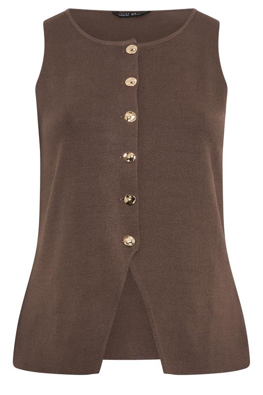 LIMITED COLLECTION Plus Size Chocolate Brown Knitted Waistcoat | Yours Clothing 6