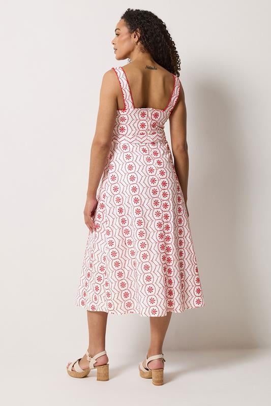M&Co White & Red Embroidered Cotton Tie Waist Dress | M&Co 5