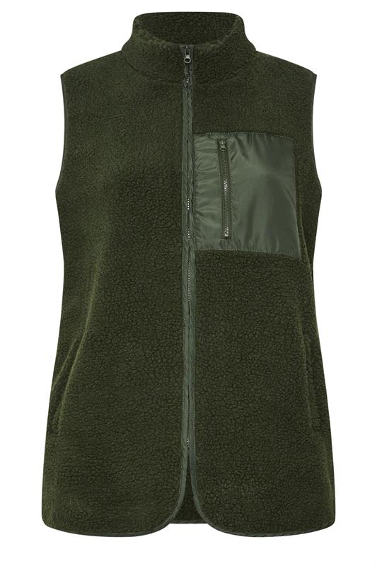 YOURS Plus Size Khaki Green Borg Zip Pocket Gilet | Yours Clothing 9