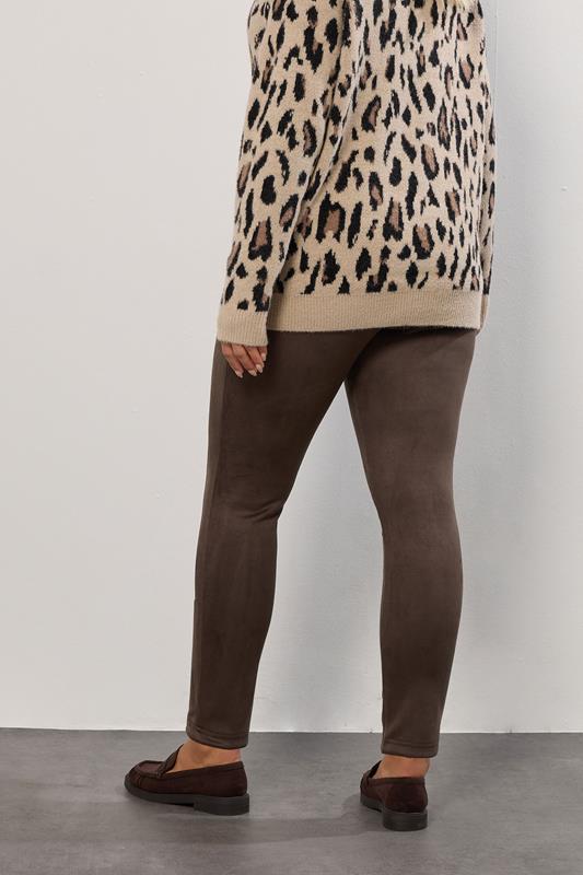 YOURS Plus Size Chocolate Brown Faux Suede Leggings | Yours Clothing 4