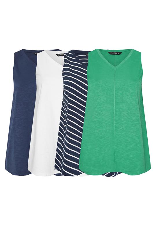 EVANS ESSENTIAL 4 Pack Navy Blue & White Vest Tops
