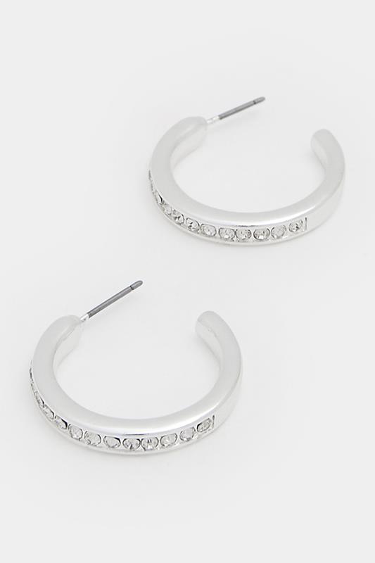 Silver Tone Diamante Classic Hoop Earrings | Yours Clothing 2